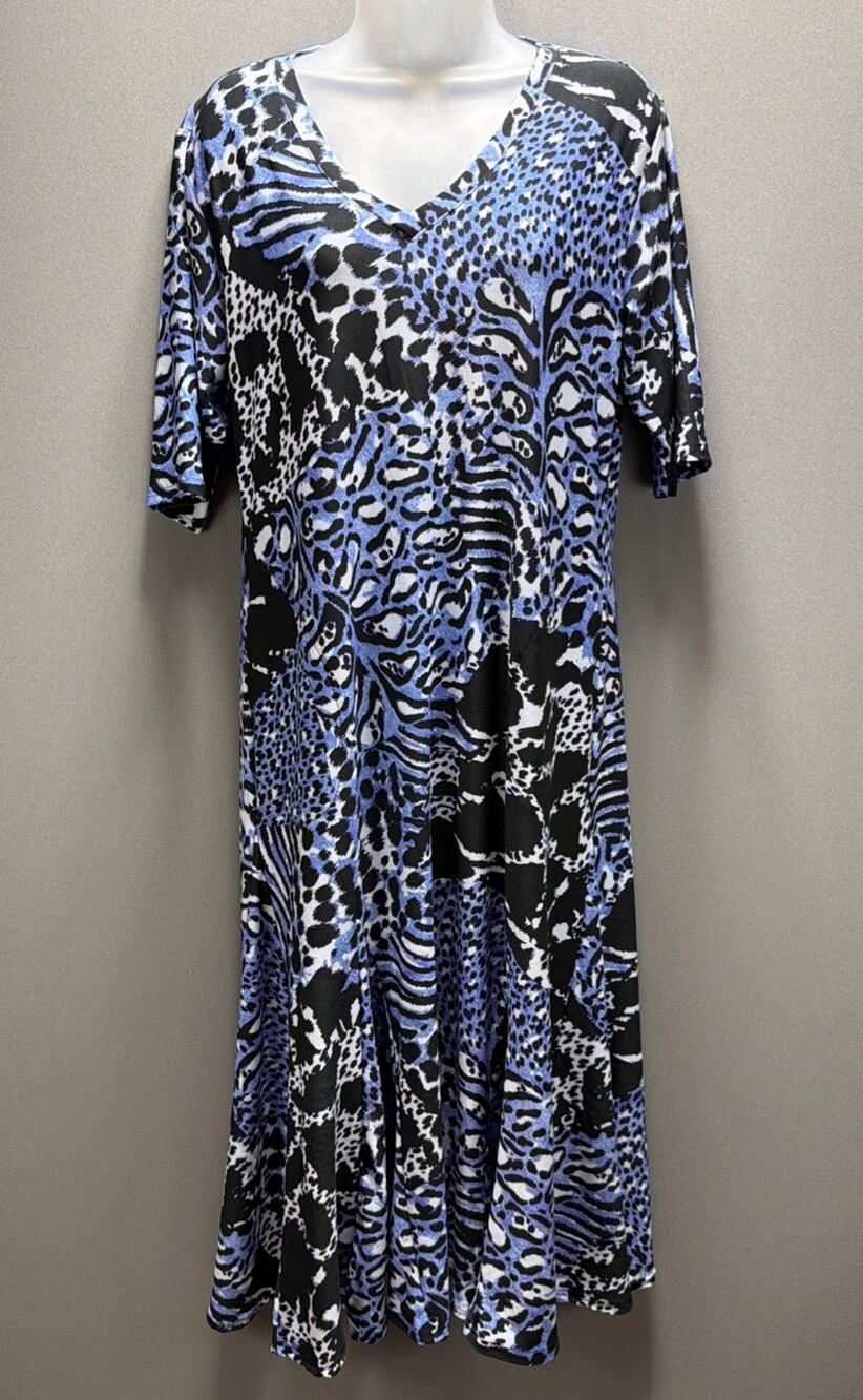 New Attitudes by Renee Petite L Como Jersey Godet Midi Dress Sapphire Pockets